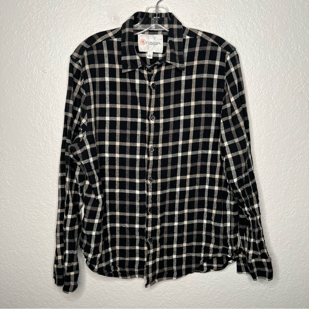cloudveil mountain women’s Shirt Plaid Flannel Button Down Large Long Sleeve.